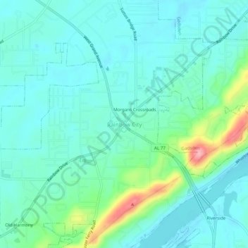 Rainbow City topographic map, elevation, terrain