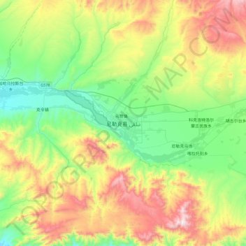 尼勒克县 topographic map, elevation, terrain