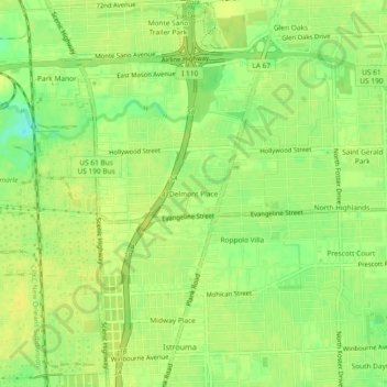 Delmont Place topographic map, elevation, terrain