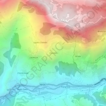 Chimlin topographic map, elevation, terrain