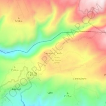 Savane Zombi topographic map, elevation, terrain