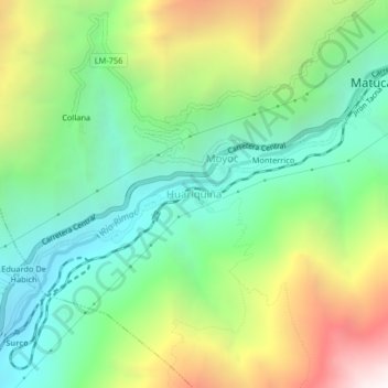 Huariquiña topographic map, elevation, terrain