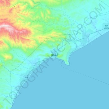 Mukalla topographic map, elevation, terrain