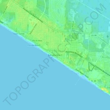 Bahama Beach topographic map, elevation, terrain