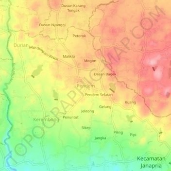 Pendem topographic map, elevation, terrain