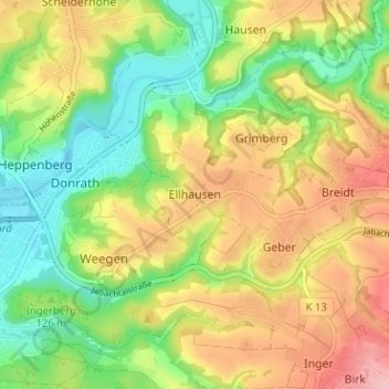 Ellhausen topographic map, elevation, terrain