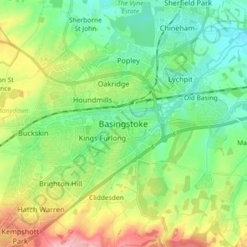 Basingstoke topographic map, elevation, terrain