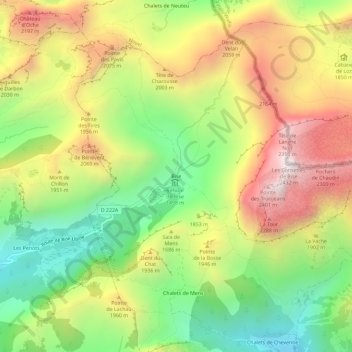 Bise topographic map, elevation, terrain