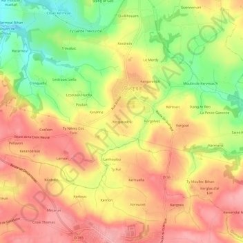 Kergaradec topographic map, elevation, terrain