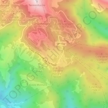 Cinque Confini topographic map, elevation, terrain