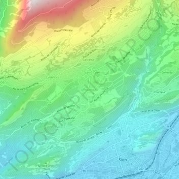 Roumaz topographic map, elevation, terrain