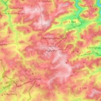 Halver topographic map, elevation, terrain
