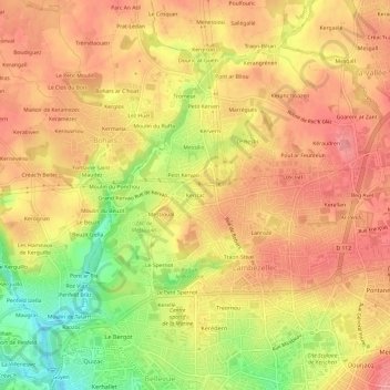 Kerizac topographic map, elevation, terrain