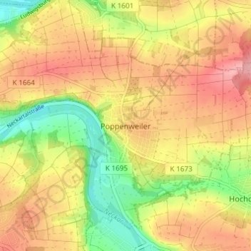 Poppenweiler topographic map, elevation, terrain