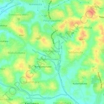 Gorakapitiya topographic map, elevation, terrain