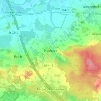 Neuhaus topographic map, elevation, terrain