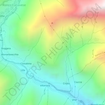 Tiglietto topographic map, elevation, terrain