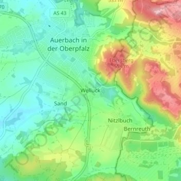 Welluck topographic map, elevation, terrain