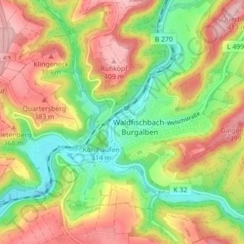 Waldfischbach topographic map, elevation, terrain