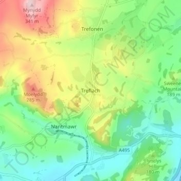 Treflach topographic map, elevation, terrain