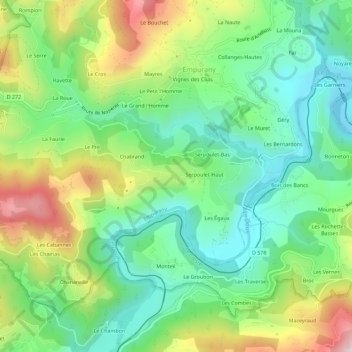Bonnelières topographic map, elevation, terrain