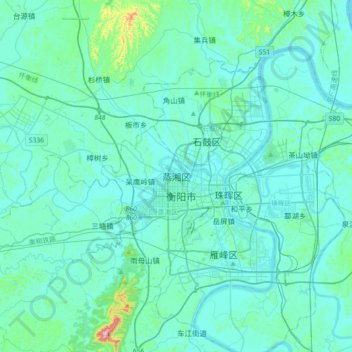 蒸湘区 topographic map, elevation, terrain