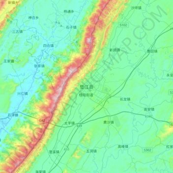 垫江县 topographic map, elevation, terrain