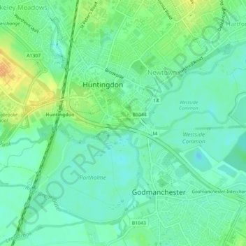 Huntingdon Castle topographic map, elevation, terrain