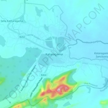 Kataragama topographic map, elevation, terrain