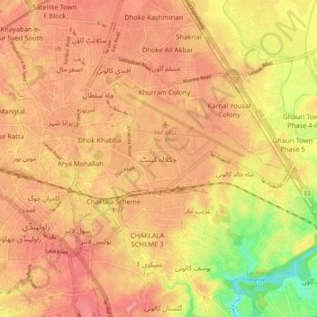 Chaklala Cantonment topographic map, elevation, terrain