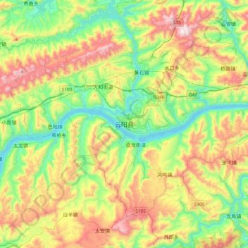 云阳县 topographic map, elevation, terrain