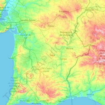 Alentejo Region topographic map, elevation, terrain