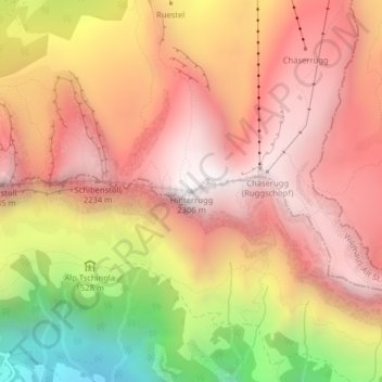 Hinterrugg topographic map, elevation, terrain