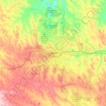Gillette topographic map, elevation, terrain