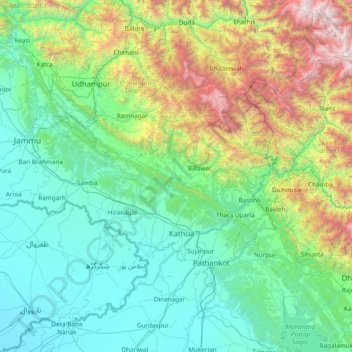 Kathua topographic map, elevation, terrain