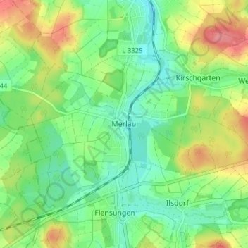 Merlau topographic map, elevation, terrain