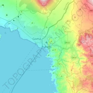 Rubavu topographic map, elevation, terrain