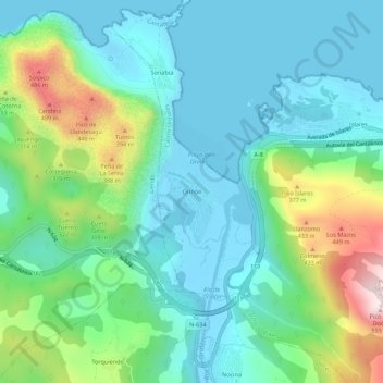 Oriñón topographic map, elevation, terrain