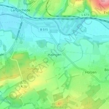 Halingen topographic map, elevation, terrain