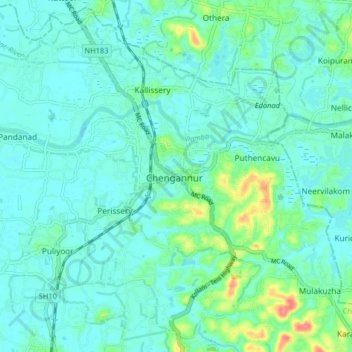 Chengannur topographic map, elevation, terrain