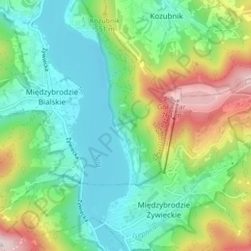 Młyńsko topographic map, elevation, terrain