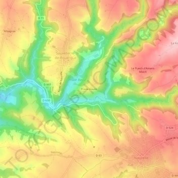 Prade-Haute topographic map, elevation, terrain