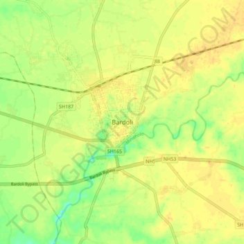 Bardoli topographic map, elevation, terrain