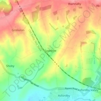 Saxelbye topographic map, elevation, terrain