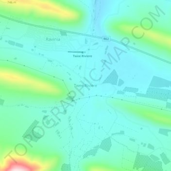 Twee Riviere topographic map, elevation, terrain