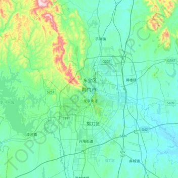 荆门市 topographic map, elevation, terrain