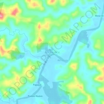 Anchayacu topographic map, elevation, terrain