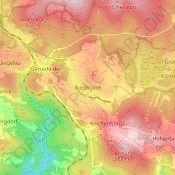 Riedlhütte topographic map, elevation, terrain