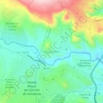 Nueva Aldea topographic map, elevation, terrain