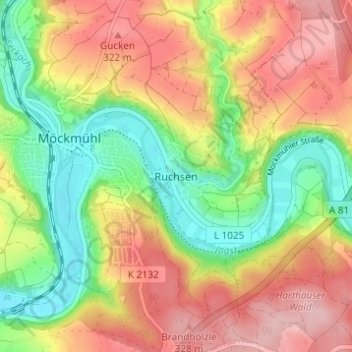 Ruchsen topographic map, elevation, terrain